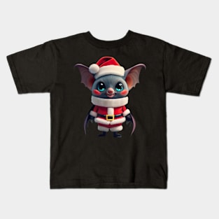 Red Cute Illustration Christmas Dabbing Bat Santa Kids T-Shirt